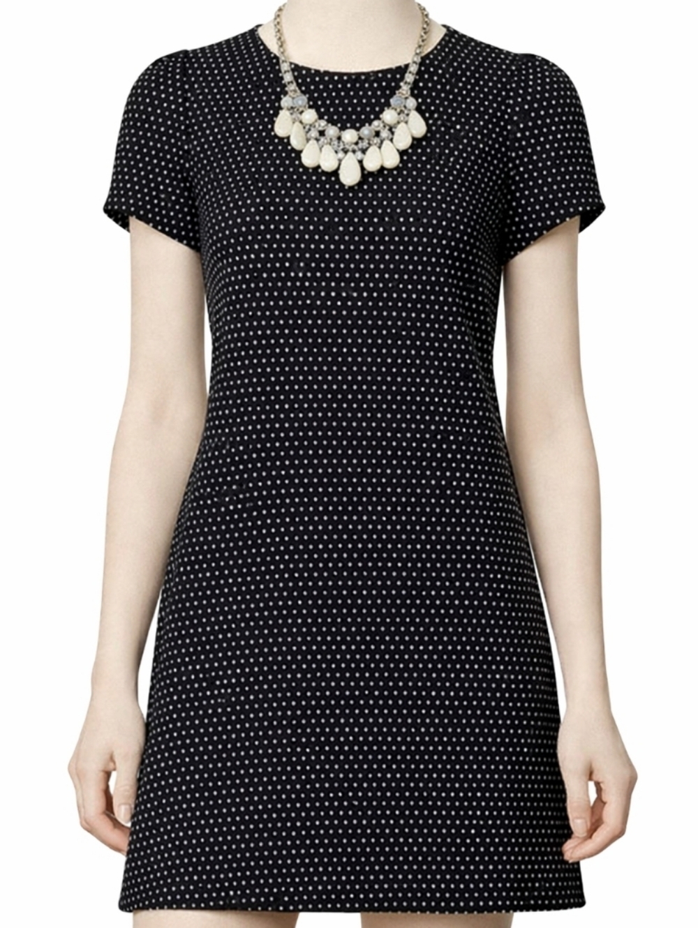 Maeve Anthropologie Black White Polka Dot Knit Shirt Dress Puff Sleeve XS